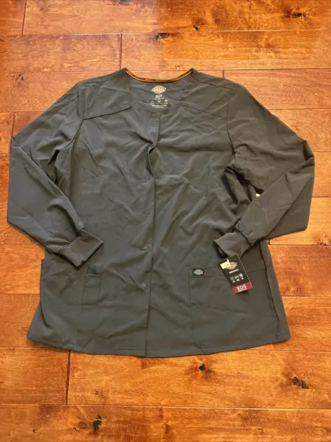 Dickies Essentials Women's Snap Front Warmup Jacket DK305 Medical Scrub XL Grey