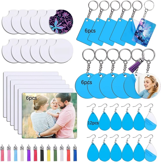42Pcs Sublimation Blanks Keychain Set Heat Transfer Keychains Ornament Blank
