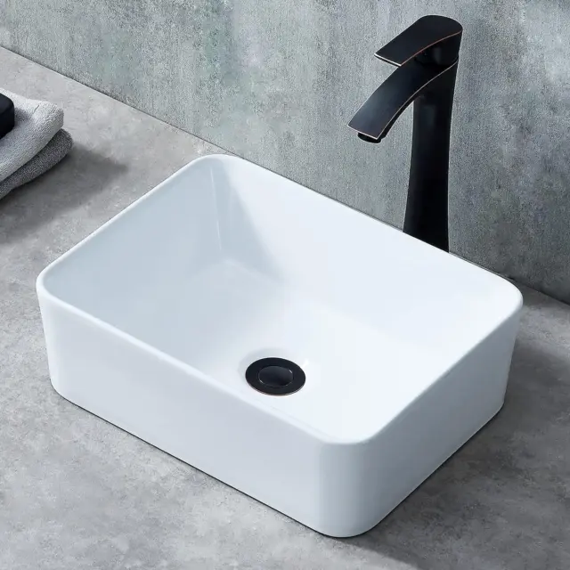 "Fregadero de recipiente de baño de 16"X12" rectangular, fregadero de recipiente rectangular blanco de 16 pulgadas, C
