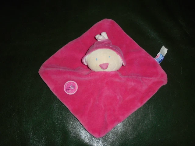 Doudou Sucre d'Orge Poussin Oiseau Fille Plat Carré Rose Fuschia