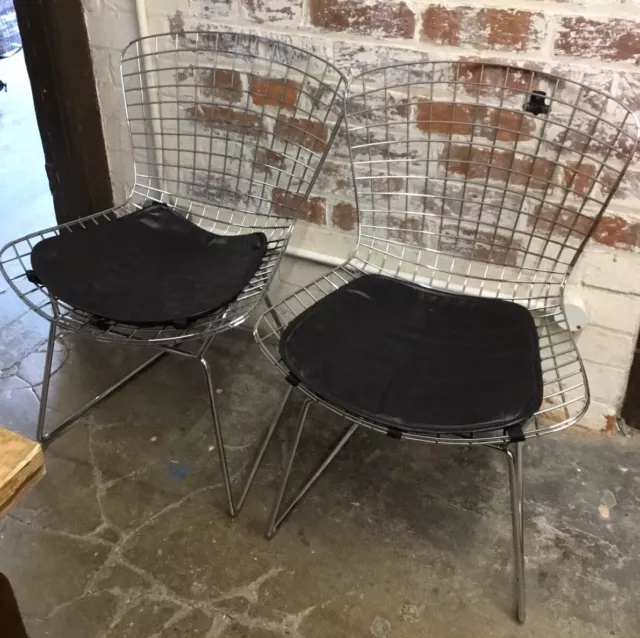 Chrome Wire Industrial Chair x 2 Harry Bertoia? Chairs Mid Century Modern Style