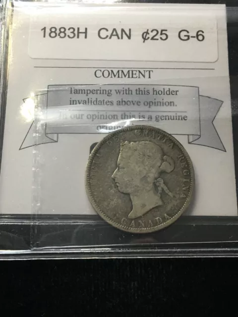 1883H  Coin Mart Graded Canadian, 25 Cent, **G-6**