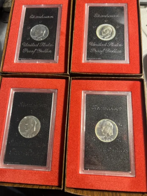 2-1972,1-1973,& 1-1974 Silver Ike Dollar Proofs With Boxes