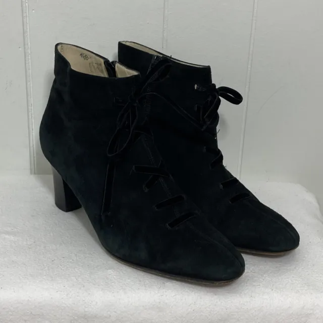 Nando Muzi Boots Womens 39 Black Velvety Suede Velvet Laces Ankle Booties Lace