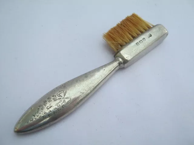 Birmingham 1917 Sterling Silver Moustache Brush With Bright Cut Handle