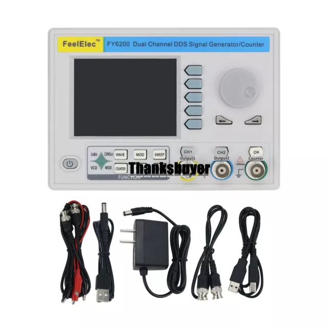 Dual Channel DDS Function Signal Generator Frequency Counter 3.2" LCD FY6200-60M