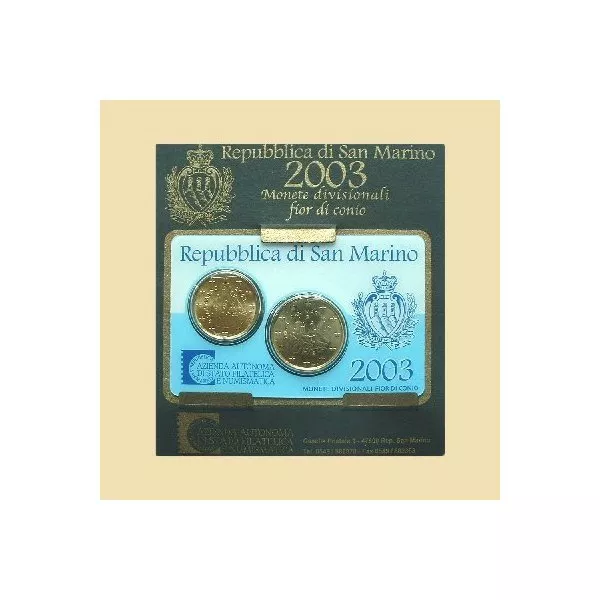 Original KMS Minisatz Coincard 20 + 50 EURO - Cent San Marino 2003