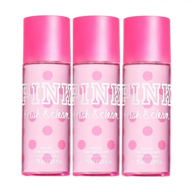 3pc  Victoria's Secret PINK FRESH CLEAN POLKA DOT BODY MIST 2.5 OZ TRAVEL NEW