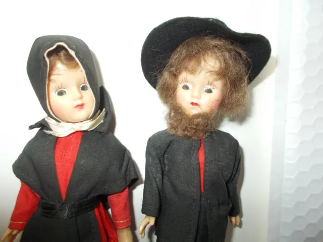 Vintage AMISH Dolls Hard Plastic 7" Woman Man Collectible Open Close Eyes 1970'S 2