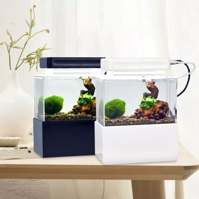 Fish Tank Aquarium Water Filtration Small Tank LED Lamp + Air Pump Home Office 4