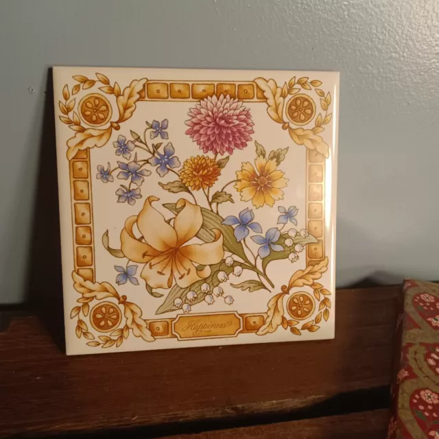 Vintage Avon Floral Expressions Collector Tile - Happiness, Wall Decor, 1983
