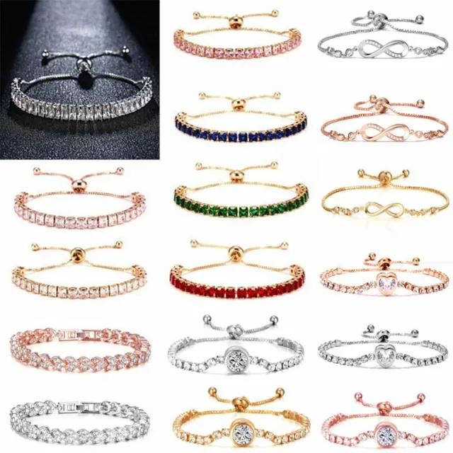 Luxury Women Zircon CZ Crystal Cuff Gold Plated Bracelet Bangle Chain Jewellery