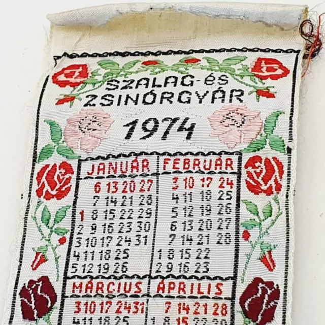 Vintage calendar embroidered advert bookmark Hungary 1974 communist era