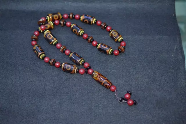 Tibetan prayer worry dzi bead old agate 9 +3 eyes amulet necklace gzi tibet