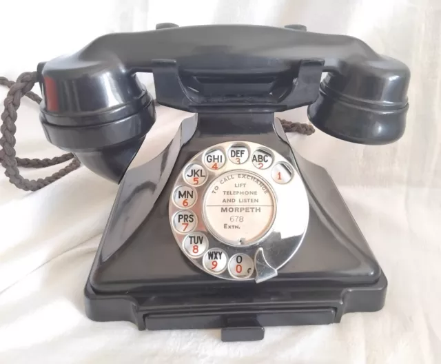 vintage old antique black bakelite pyramid dial telephone phone art deco