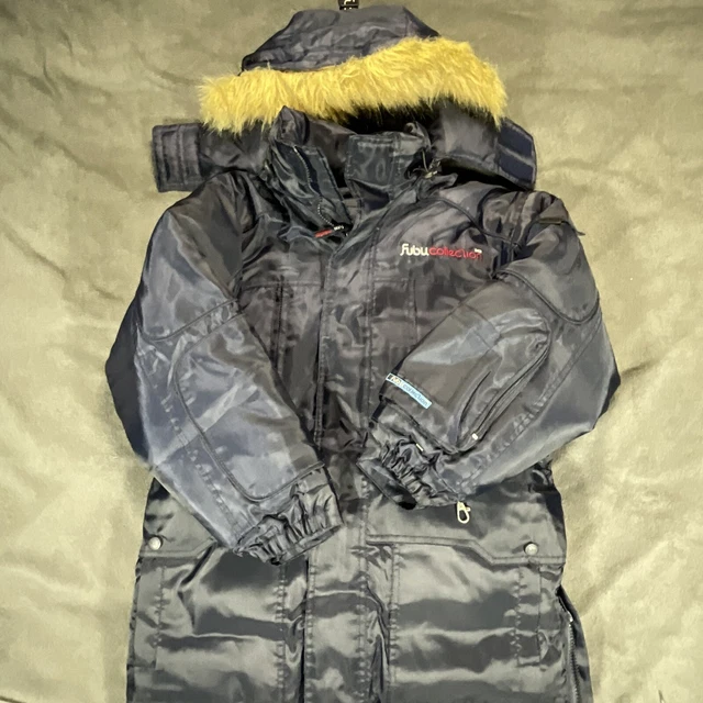 Fubu Puffer Jacket Boys Medium 10-12 Down And Feather Fill Blue Hooded Heavy