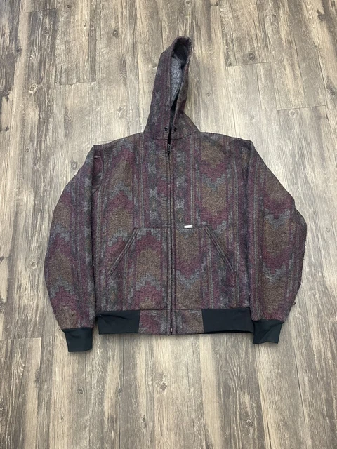 Vintage Carhartt Aztec Navajo Blanket Hooded Wool Jacket Mens Medium USA Made