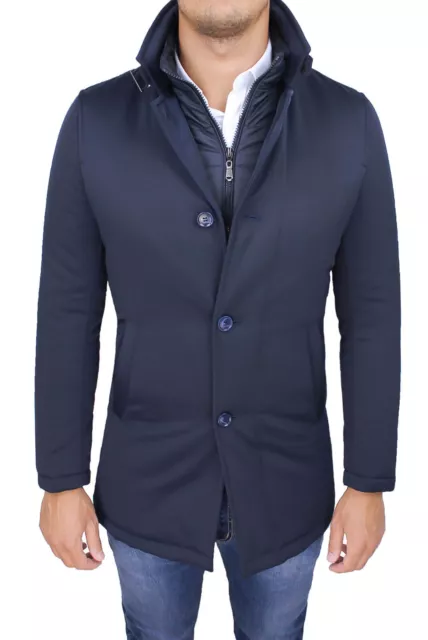 Giubbotto giaccone uomo elegante blu invernale giacca piumino con gilet interno
