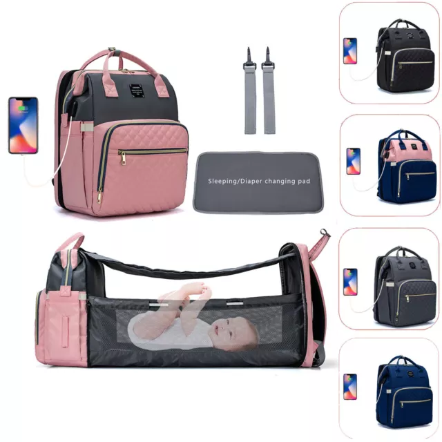 Diaper Bag Backpack Baby Bag with Travel Bassinet & Changing Station Pad 098