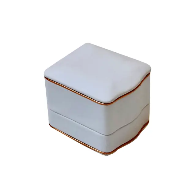 Luxury White Leatherette Ring Box, High Quality ring box with Rose gold trim