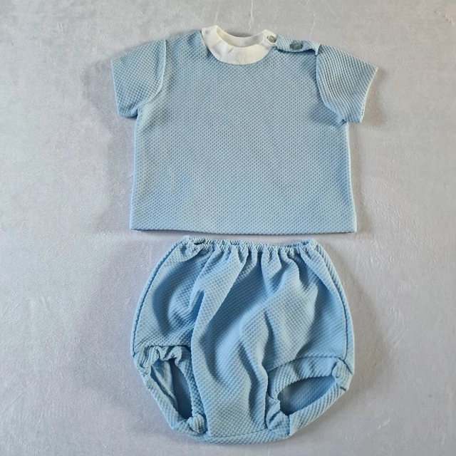 Set top e pantaloni vintage bambino | 0-3 mesi | blu criplene anni '60 deadstock KA71