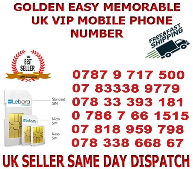 GOLDEN EASY MEMORABLE UK VIP MOBILE PHONE NUMBER  ( Lebara  B 40 )