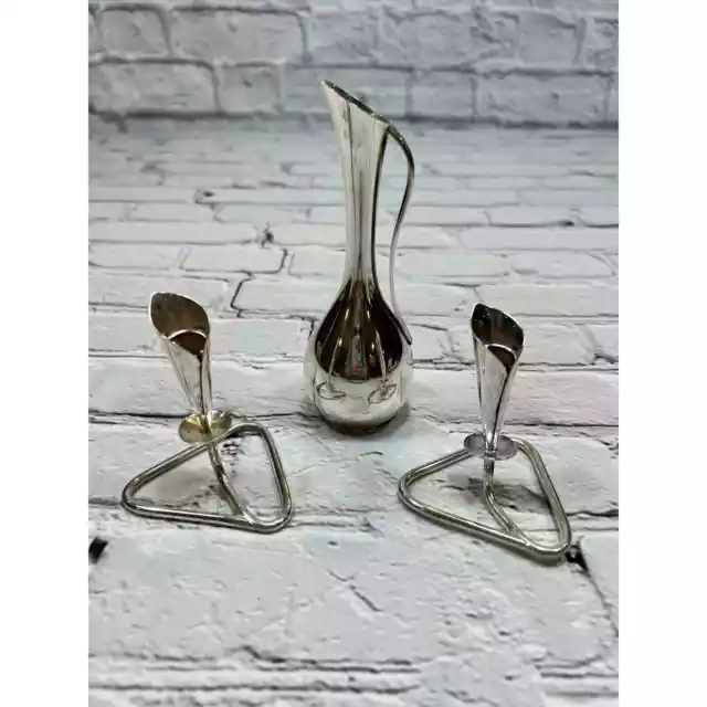 Vintage Hans Jensen Denmark Silver Plated Bud Vase and Calla Lily candle holders