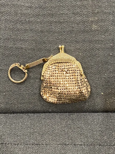 Vintage Miniature Gold Glomesh Keyring Coin Purse in Used Condition