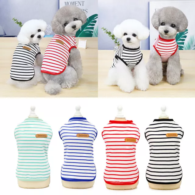 Estate a Righe Canottiera Cane Camicia Cotone Casual Pet Gilet Costume T-Shi ♪
