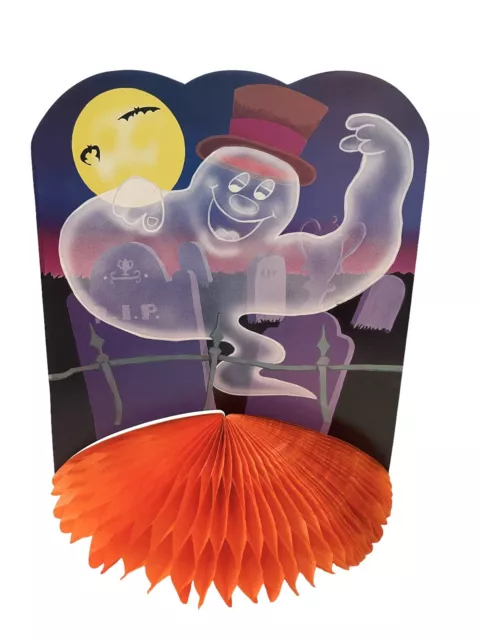 VTG Halloween Happy Ghost Tombstones Full Moon Honeycomb Tissue Centerpiece