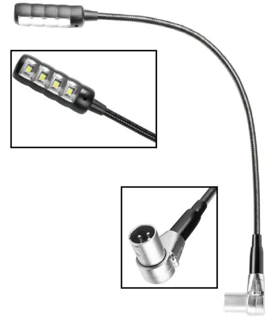 Ultrahelle LED XLR 3 pol Schwanenhalslampe DJ Flexilight Minilight Winkelstecker