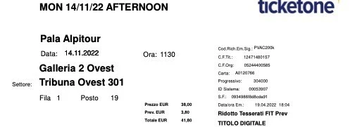 Biglietto Nitto Atp finals sessione pomeridiana e serale lunedi 14/11