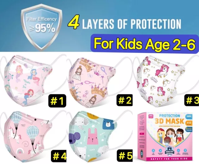 Cartoon BFE 95% Protective 4 Layer Face Mask Disposable Respirator For Girl Kids