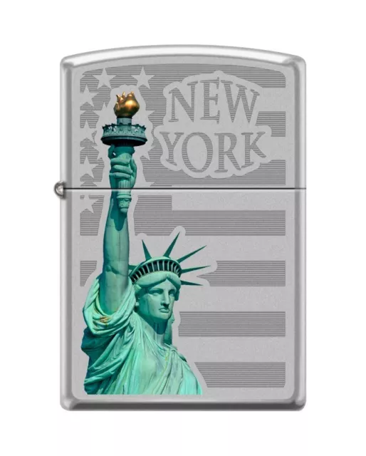 Zippo 3416, New York &  Statue of Liberty, Satin Chrome Finish Lighter