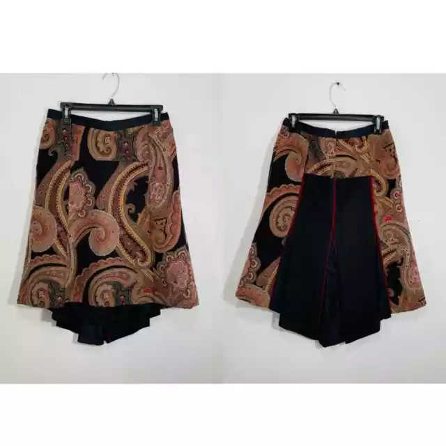 Etro Milano Black Tan Red Paisley Jacquard Cotton Wool Silk Skirt Medium 42