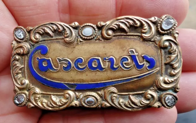 Antique quack Patent Medicine Cascarcts Candy Cathartic Pill Box Brass Enameled