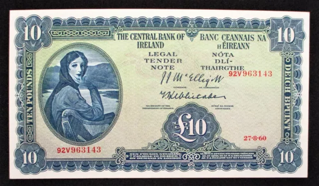 BANK of IRELAND £10 Ten Pounds Banknote (Lady Lavery) 1960 FABULOUSLY MINT UNC