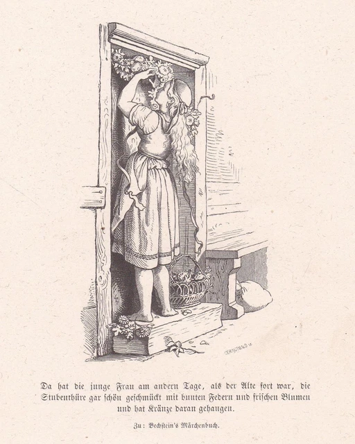 "Original-Holzschnitt. Da hat die junge Frau am andern Tage, als der Alte fort w