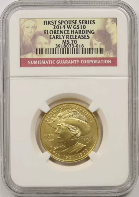 2014-W First Spouse Florence Harding Gold $10 NGC E/R MS 70 1/2 oz Fine Gold