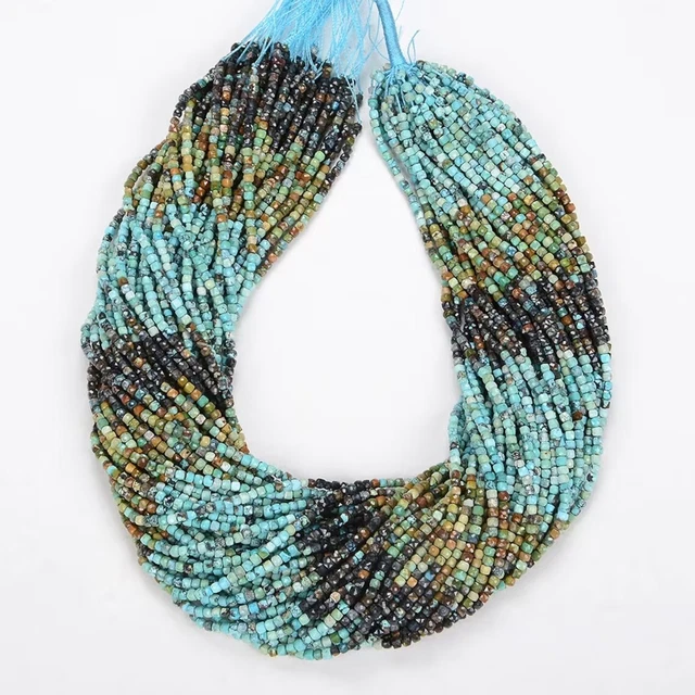 Naturel AAA Multi Turquoise Gemme 2mm Cube Boîte Briolette Facettes Perles 33cm