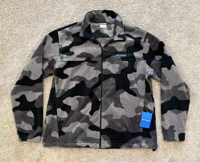 Columbia Mens XL Camo Full Zip Up Fleece Jacket Mountain Camouflage Gray Black