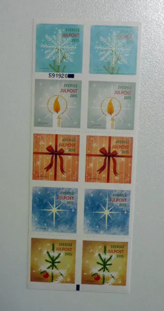 2015 Sweden Christmas 10 Stamp Booklet Mint Stamps