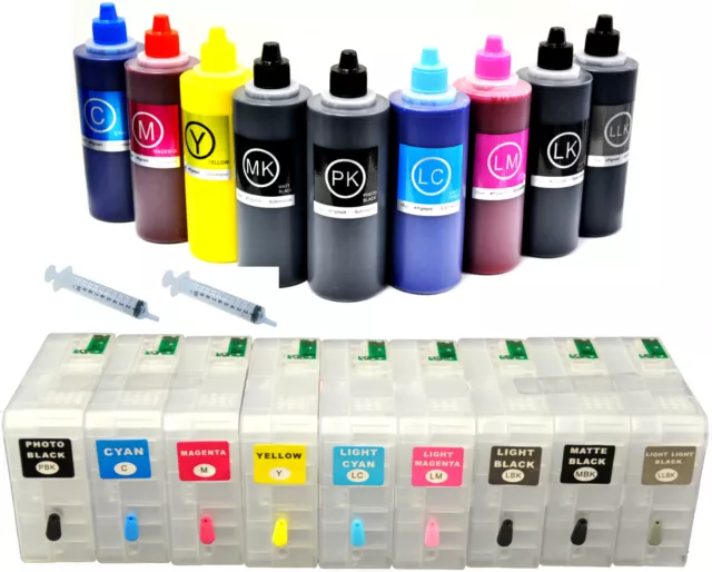 9x80 Refillable Cartridges+9x100ml UltraChrom K3 ink for Stylus 3800 Bundle