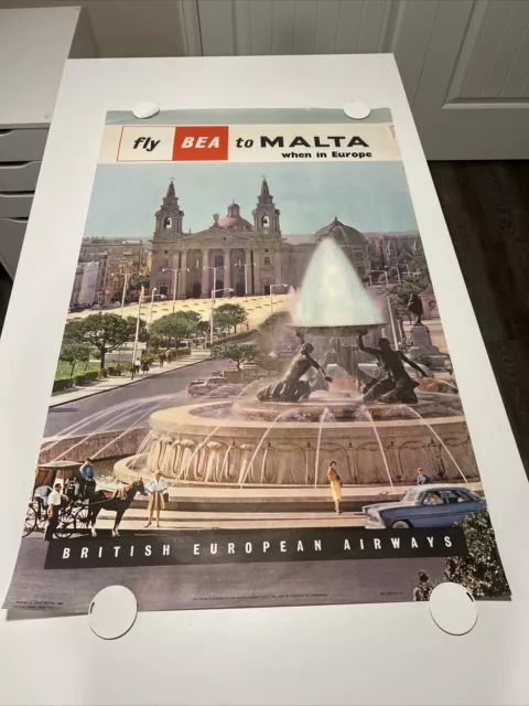 BEA BRITISH EUROPEAN AIRWAYS Malta Vintage 1962 Travel Airlines poster