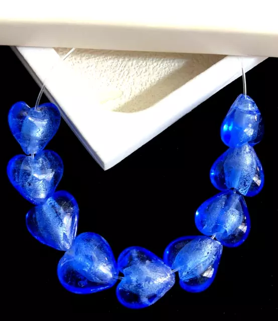 Blue Murano Heart Beads-Glass 12 Mm Beading For Crafts And Jewellery Making