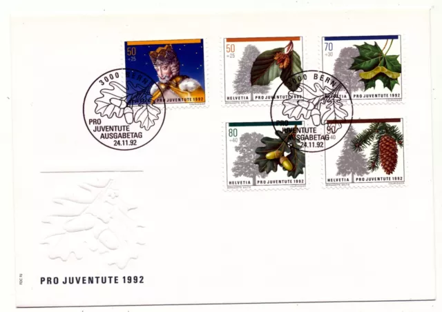 Schweiz 1992 FDC Pro Juventute Bäume Michel Nr. 1483-87