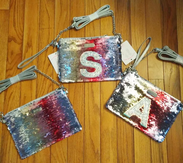 NWT Justice Girls Flip Sequin Cross Body Purse Wear Two Ways Initial A S or None