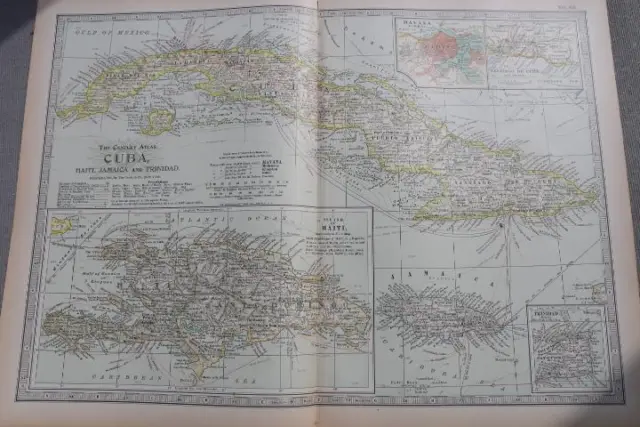 1897 Antique Century Atlas Map Of Cuba, Haiti, Jamaica, & Trinidad-Great Detail