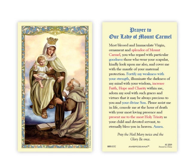 LAMINATED PRAYER TO Our Lady of Mount Carmel Holy Prayer Card Catholic ...