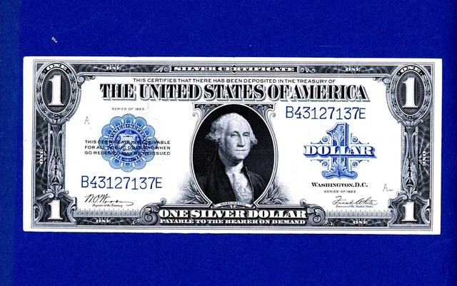 1923 $1 Silver Certificate Large Size Note Blue Seal Horse Blanket NEAR UNC